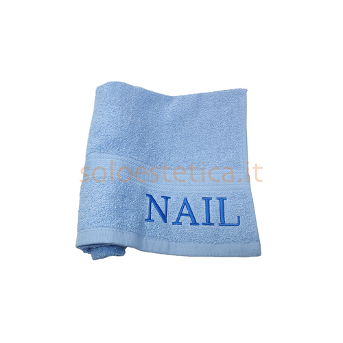 Asciugamano in spugna con ricamo Nail azzurro