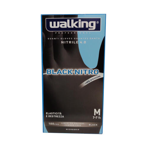 Guanti Black Nitro Walking senza polvere in Nitrile Media 100 pz. Estetica Walking